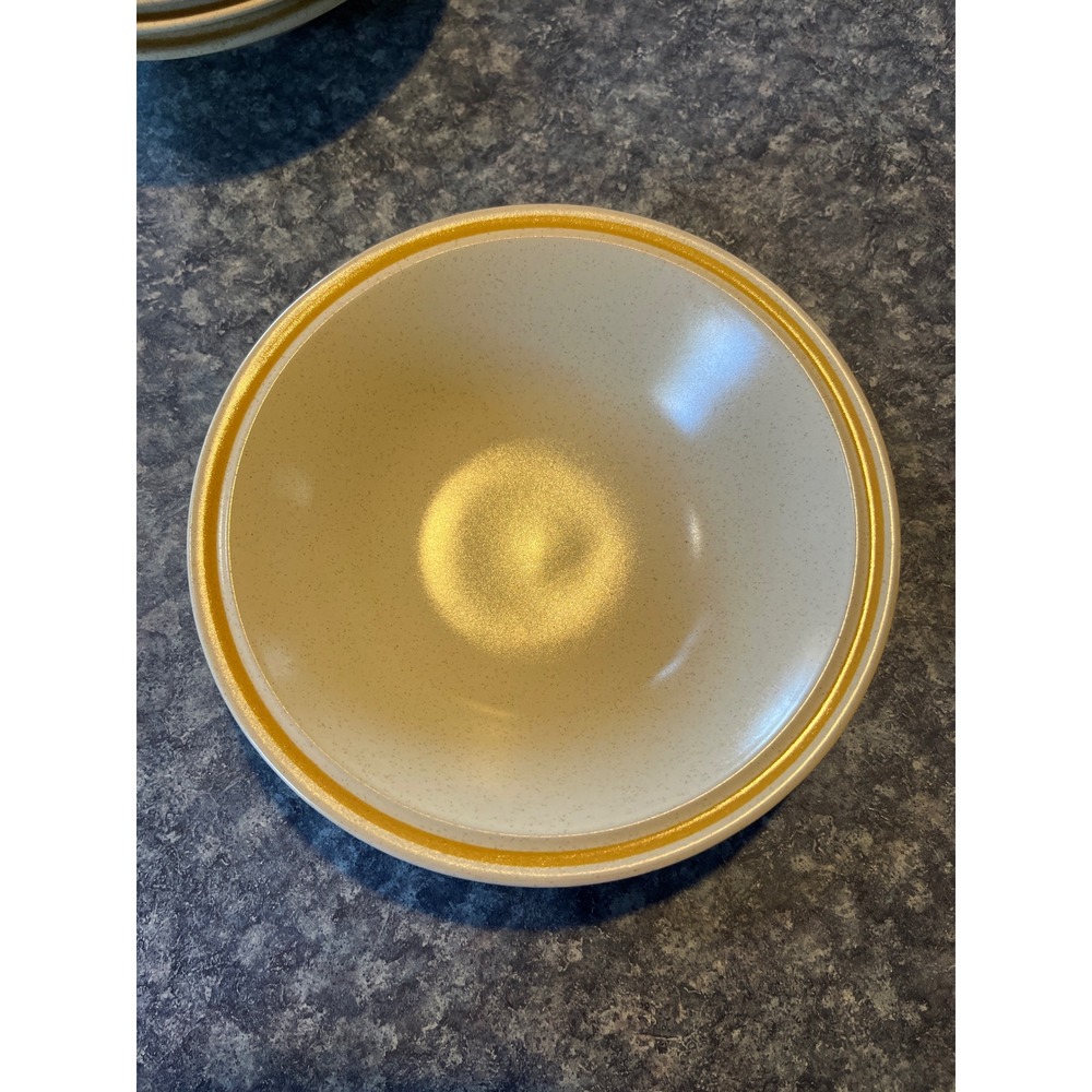 Hearthside Garden Festival Stoneware Bowls Set of 4 Yellow Rim Japan Vintage